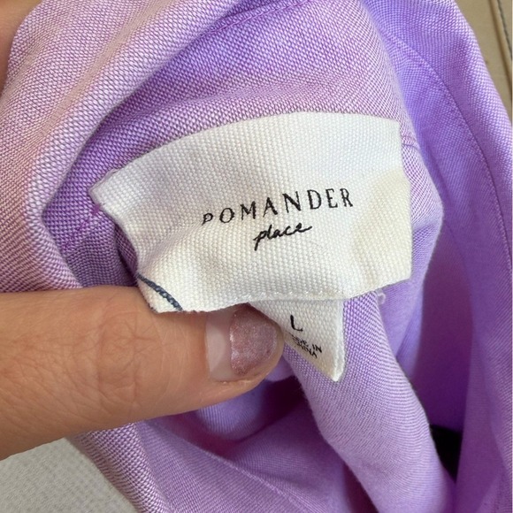 Tuckernuck Pomander Place Lavender Oxford Harris Long Sleeve Mini Shirt Dress, L - Picture 6 of 7